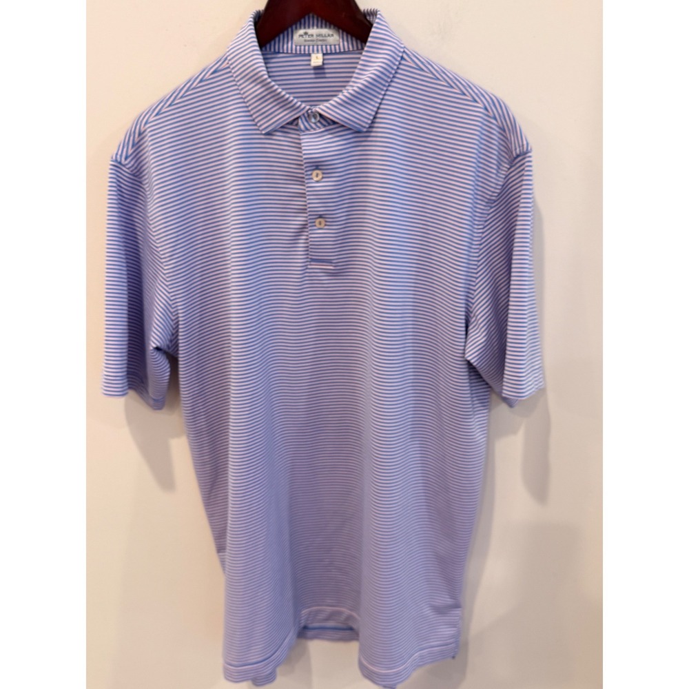 Peter Millar Summer Comfort Mens Large Blue Pink Striped Golf Polo Shirt L